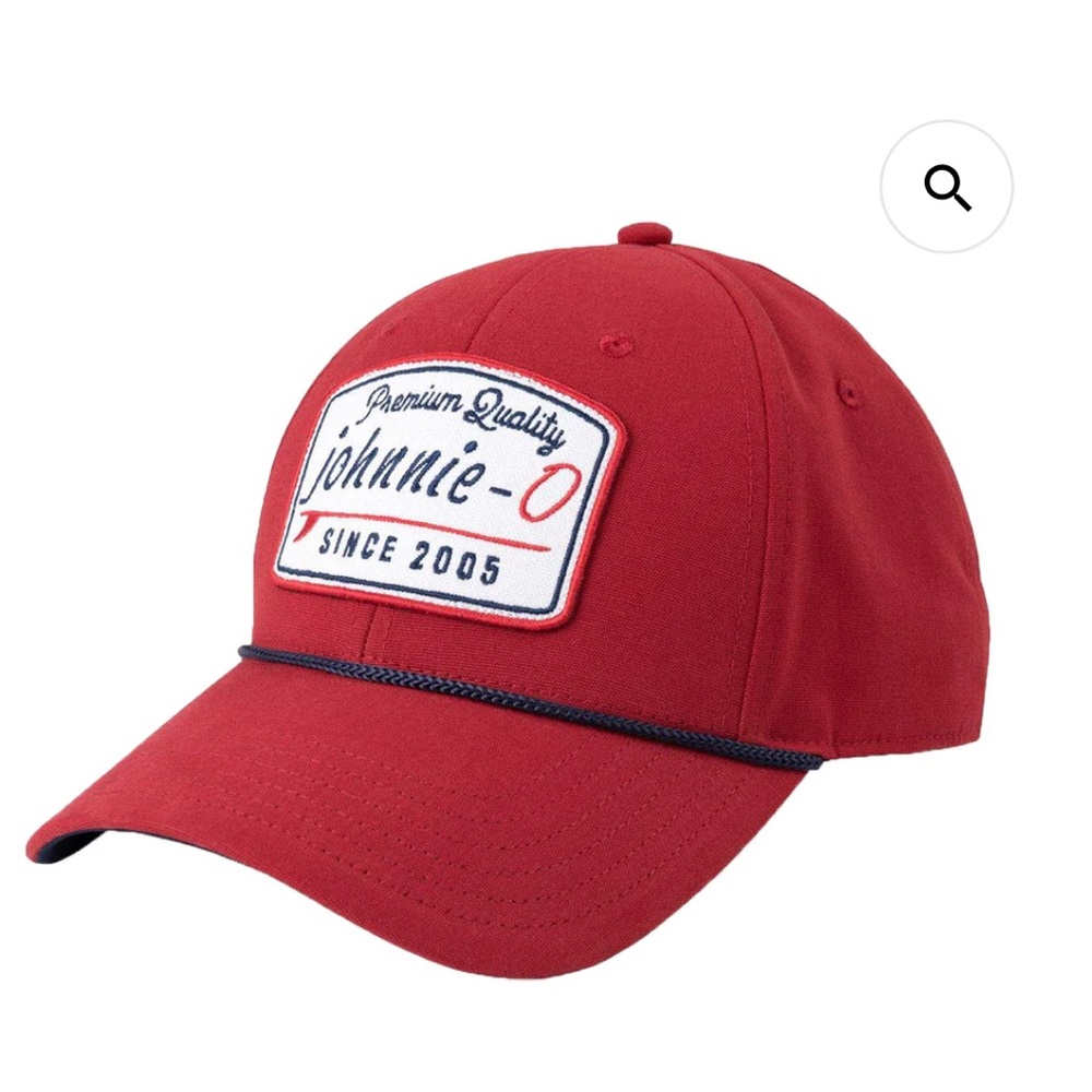 johnnie-O Classic Kerman adjustable red cap with navy blue rope detail